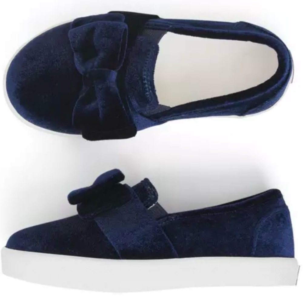 Janie & Jack Kids Velvet Bow Slip-On Sneakers, Navy Blue Size 12